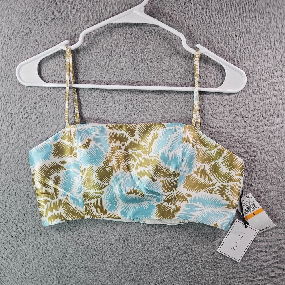 NWT 1.State Cropped Tank Top Women Small Adjustableβ Strap Sunshine Blue Green